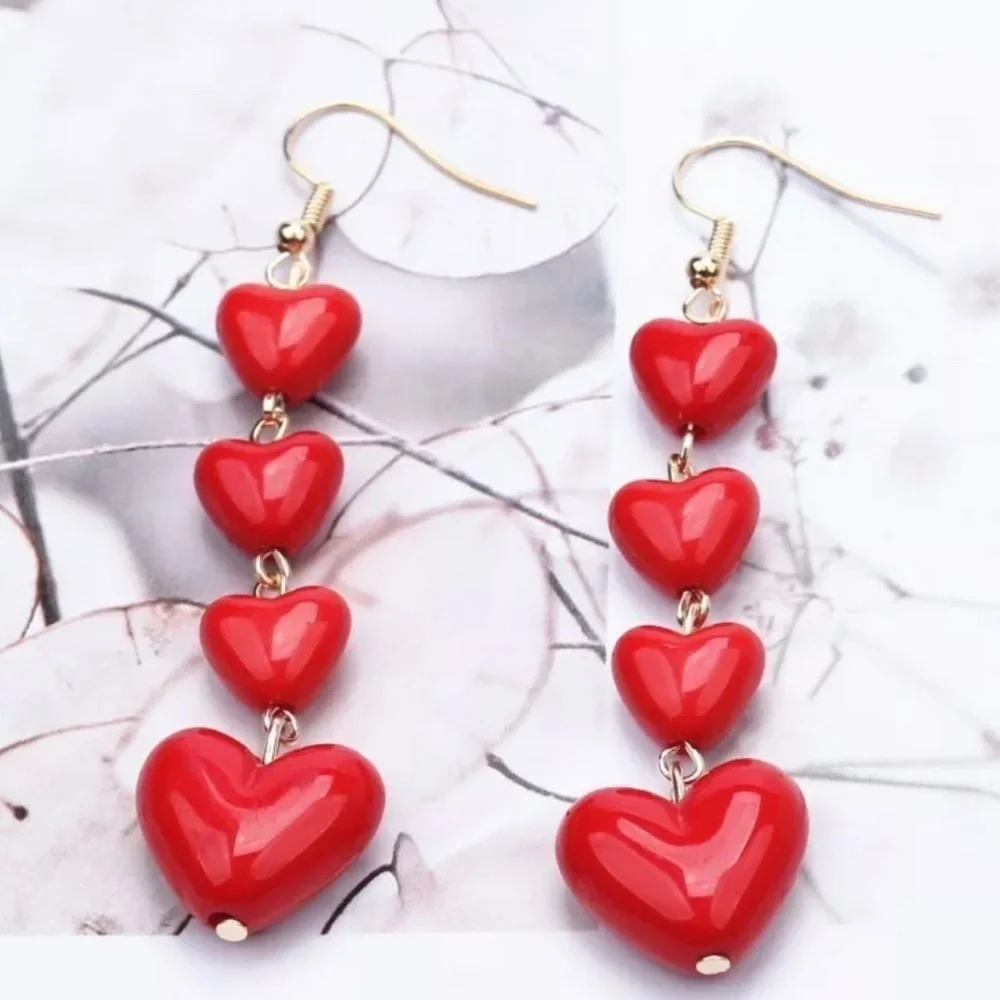 LOVE IS IN THE AIR WITH THIS CHERRY RED HEART TASSEL LONG EARRINGS